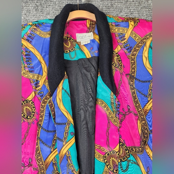 Vintage GDT TOO Bomber Blazer Graphic Jacket One Size Bottom Buttons Geometric - Picture 5 of 13